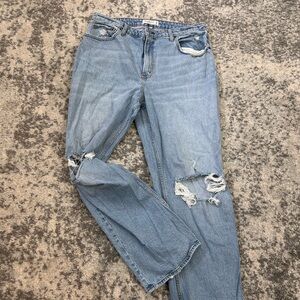Abercrombie 90s relaxed curve love Blue Distressed Women's Jeans